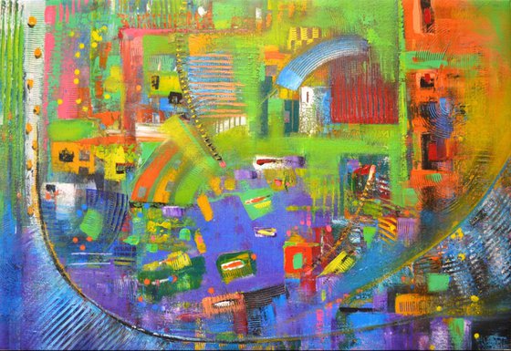 'LAVENDER FIELDS IN SAOUT' - Large Abstract Painting in Acrylics, Ready to Hang