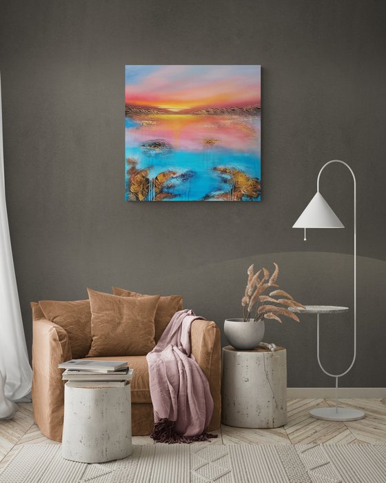 A beautiful large modern abstract figurative seascape painting "Evening mood"