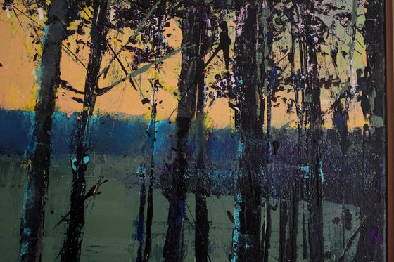 Evening forest 30x30" 76x76cm Contemporary Art by Bo Kravchenko
