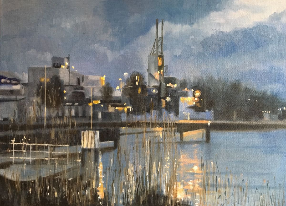 Oil Painting , The Jetty: Amsterdam Noord By Alison Chambers, 23 X 18, Artwork For Sale On Artfinder