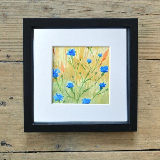 Cornflower Meadow - Mounted Watercolour, small gift idea