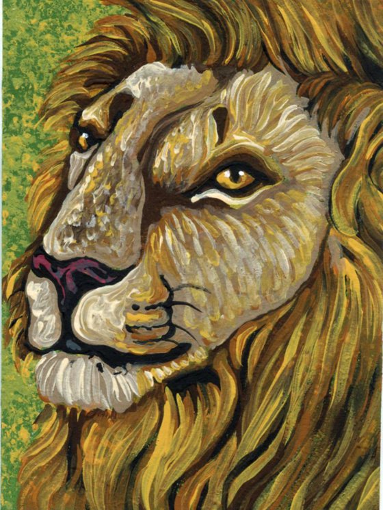 ACEO ATC Original Painting Lion Big Cat Wildlife Art-Carla Smale