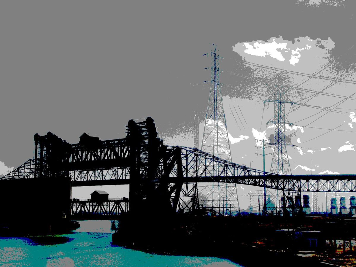 Lift Bridges Meet Skyway Bridge, Chicago by Leon Sarantos
