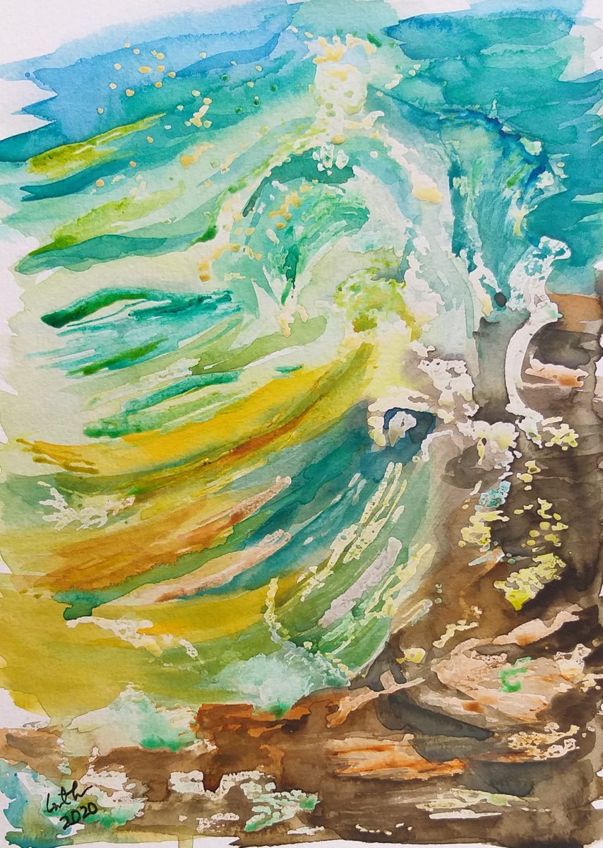 Wave, abstract waves, watercolor painting by Geeta Yerra