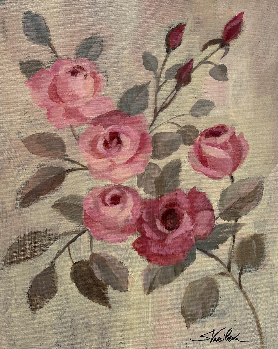 Impressionistic Botanical Acrylic Painting By Silvia Vassileva, 16 X 20", Sweet Spring Aroma, Original Artwork