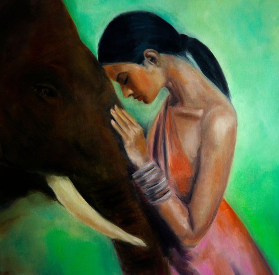 Elephant painting oil  Woman India