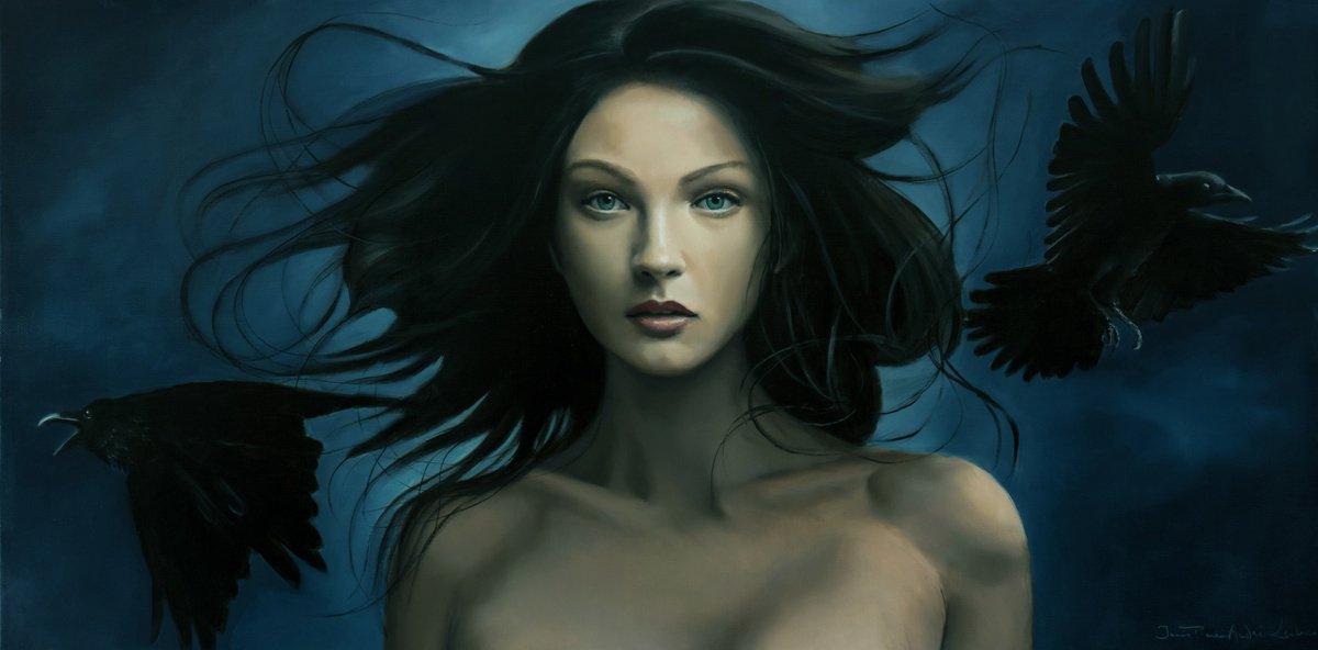 Photorealistic Portrait Oil Painting By Jean-Pierre Andre Leclercq, 31 X 16, Storm, Original Artwork