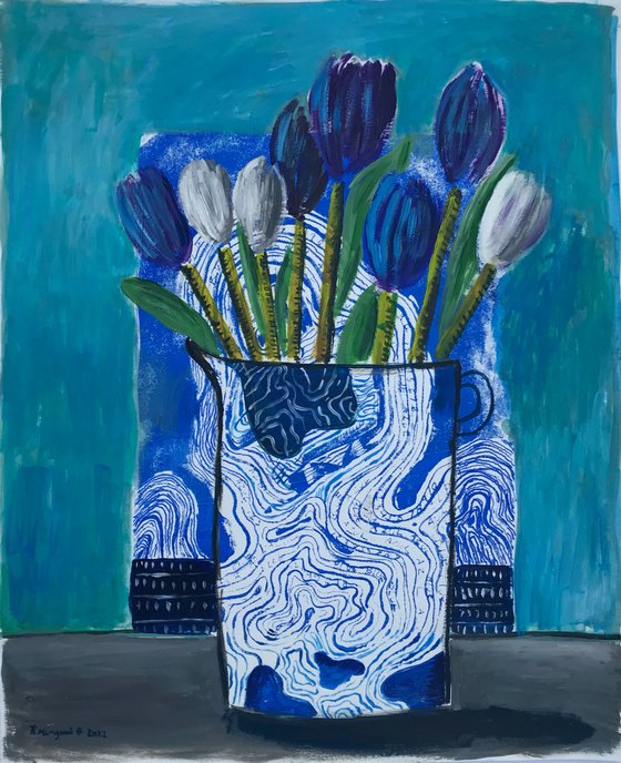 Blue and White Tulips