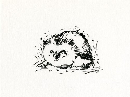Adorable Hedgehog 9 - Small Minimalist Ink Illustration by Kathy Morton Stanion by Kathy Morton Stanion