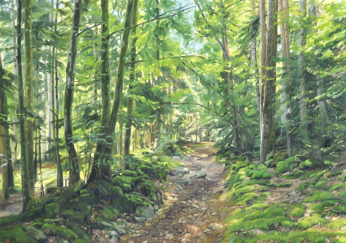 Impressionistic Landscape Oil Painting By Anne Baudequin, 64 X 45, Path Through The Woods, Original Artwork