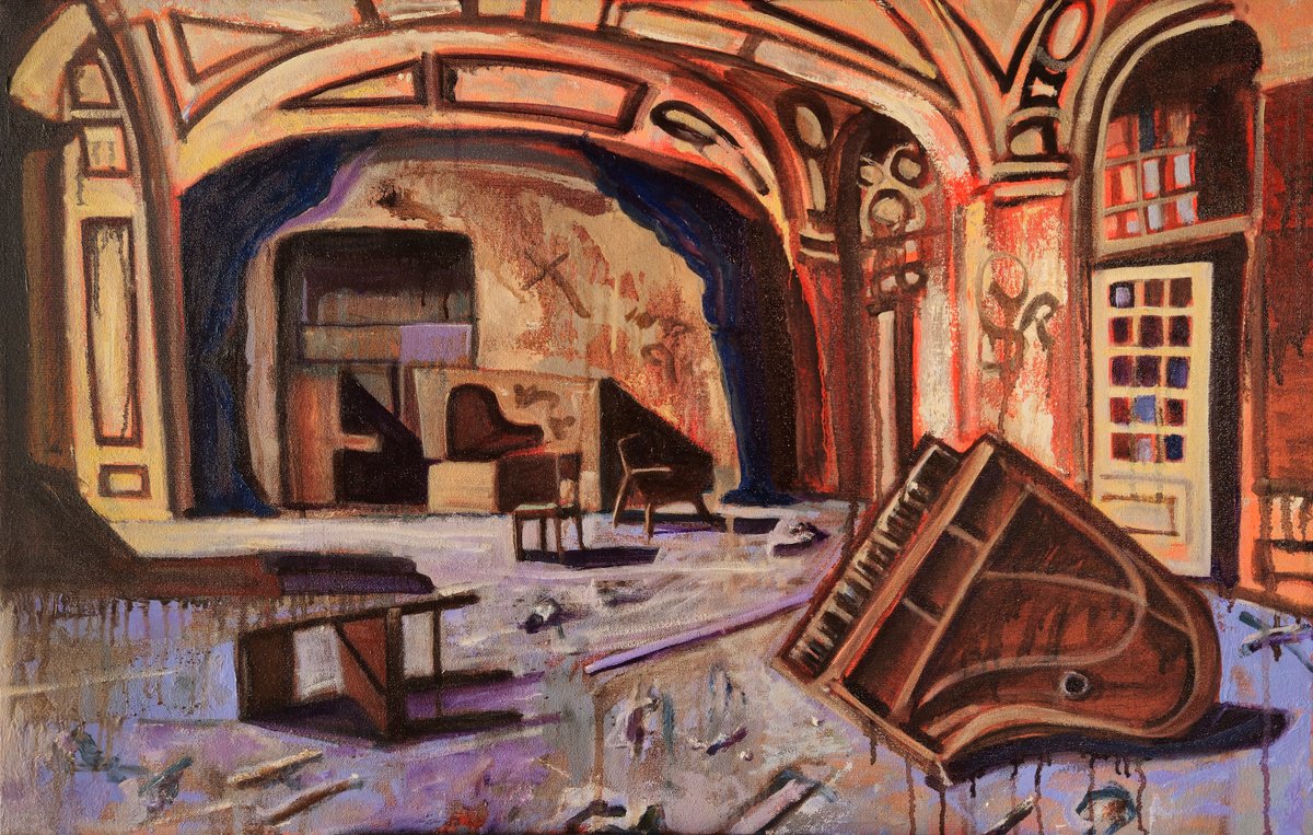 Impressionistic Cityscapes Oil Painting By Shelton Walsmith, 36 X 24", Our World, Original Artwork