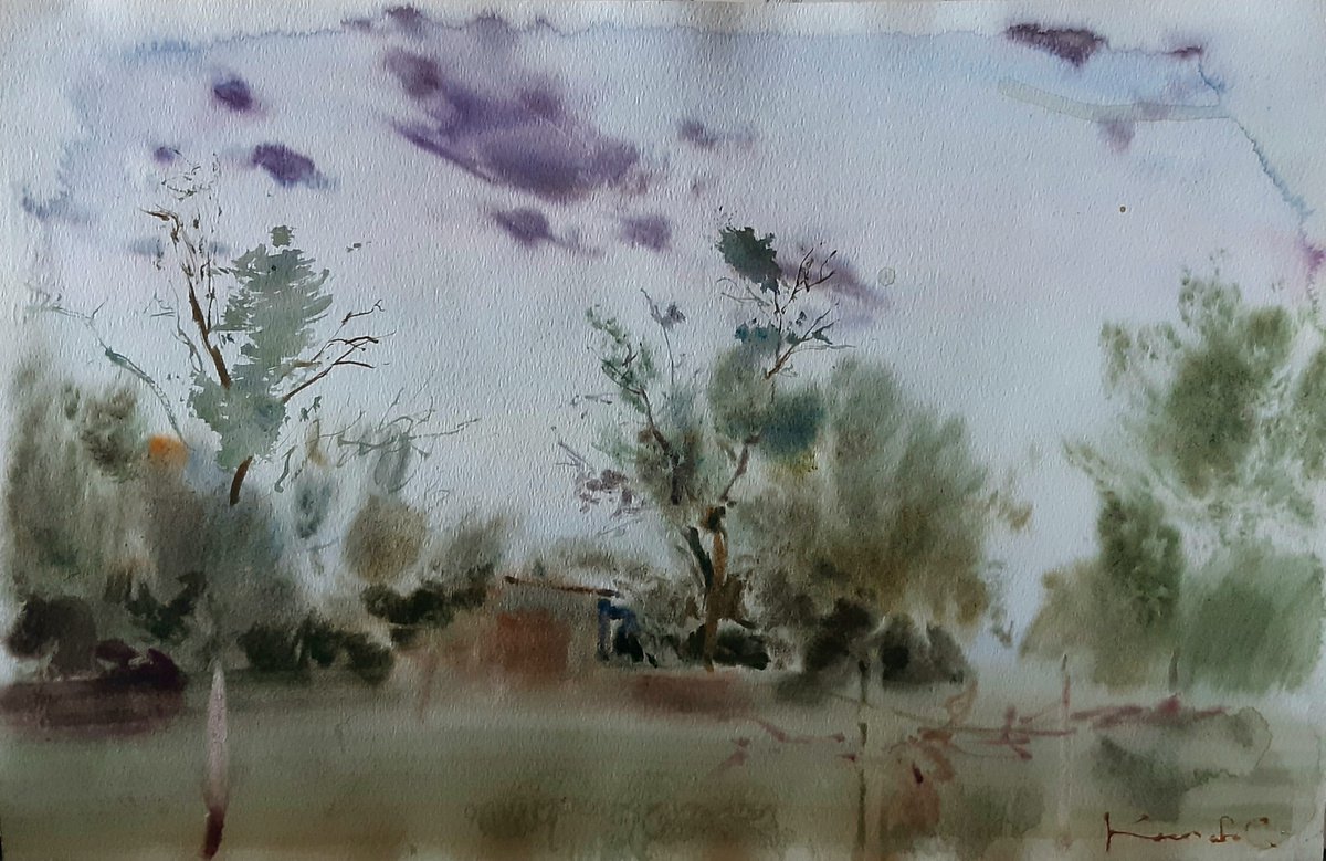 Expressive Landscape Watercolour By Sergey Kostov, 20 X 13", Landscape, Original Artwork