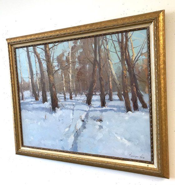 Winter Original oil painting  Handmade artwork Framed Ready to Hang One of a kind