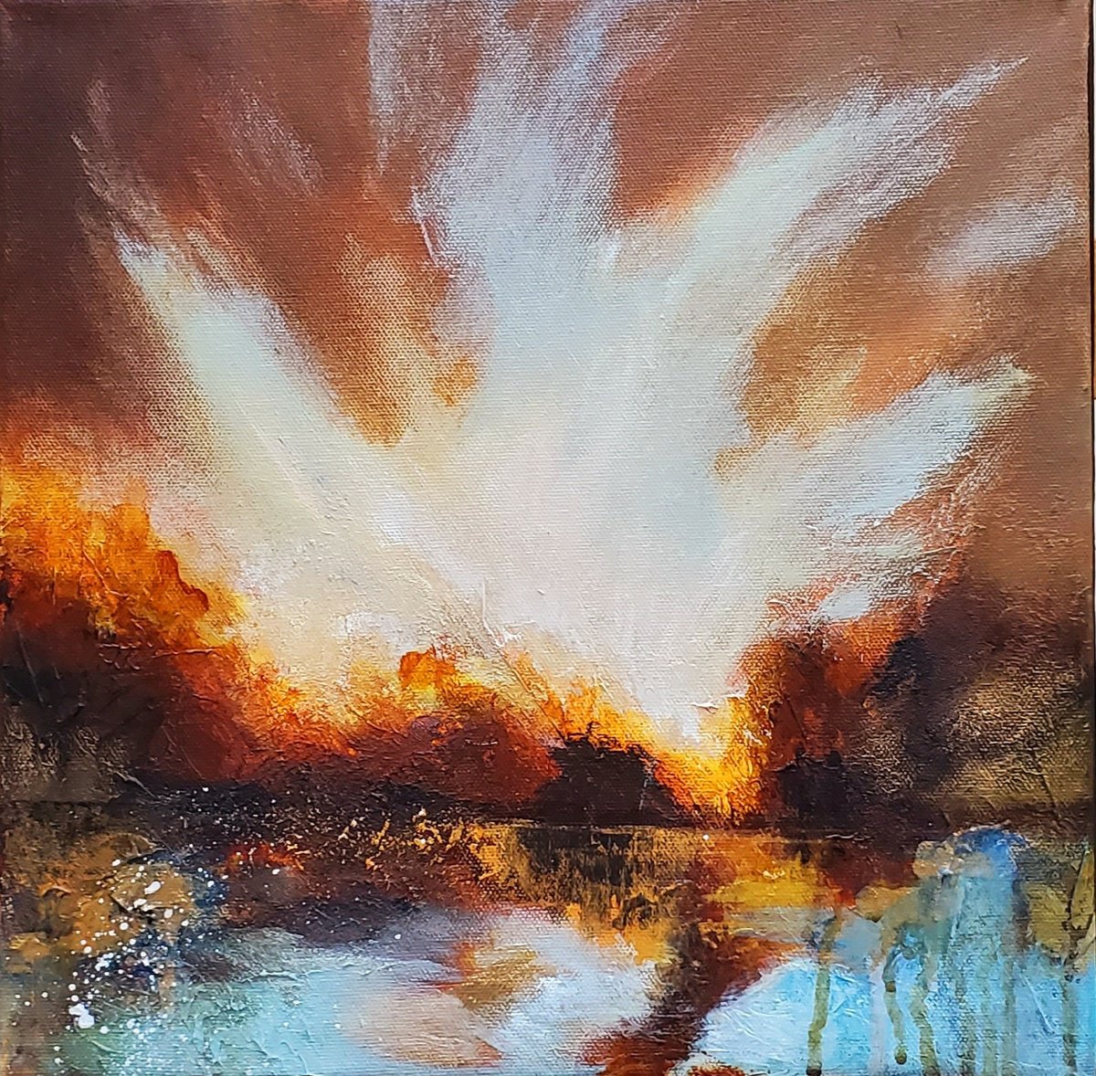 Impressionistic Landscape Acrylic Painting By Niyati Jiwani, 12 X 12", Crazy Storm, Original Artwork