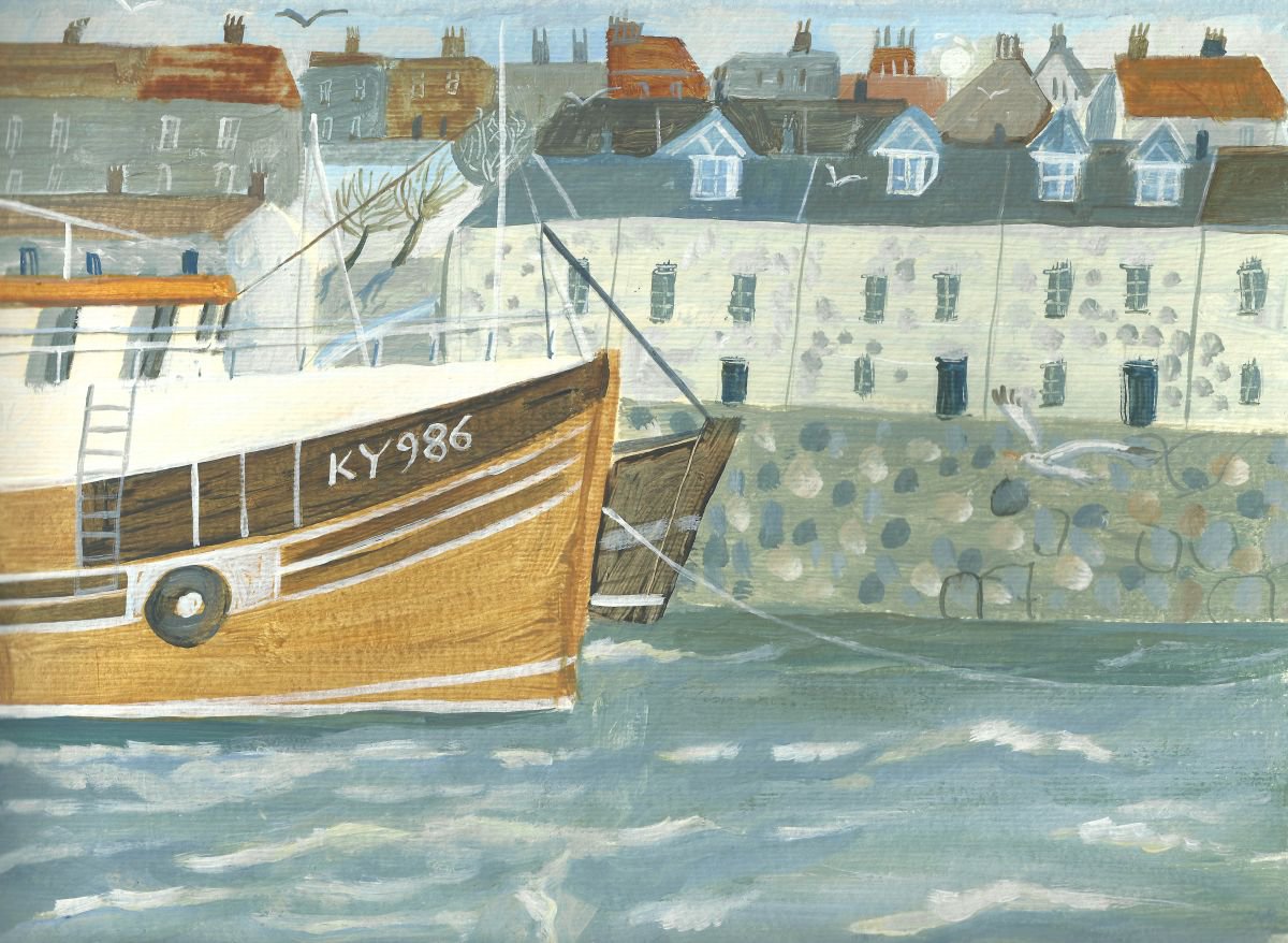 Harbour with cottages by Mary Stubberfield