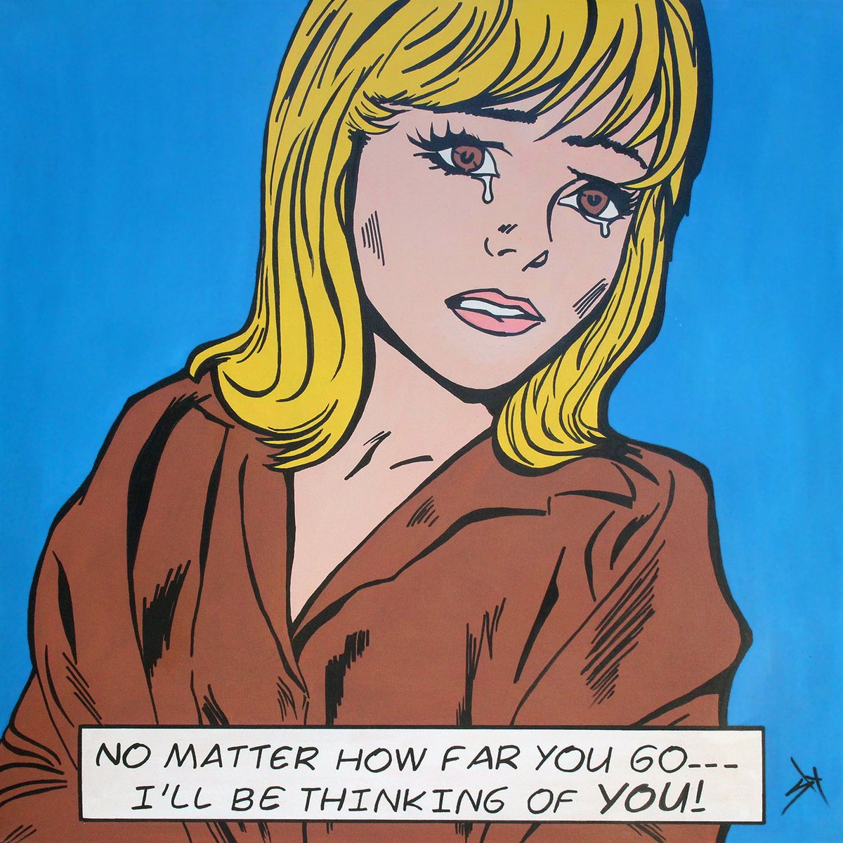 Cartoon Portrait Acrylic Painting By Juan Sly, 36 X 36", Thinking Of You., Original Artwork