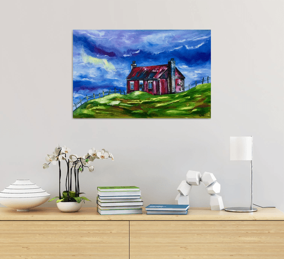 Old house. THE ENGLISH Countryside LANDSCAPE, OIL PAINTING. OFFICE URBAN WALL ART