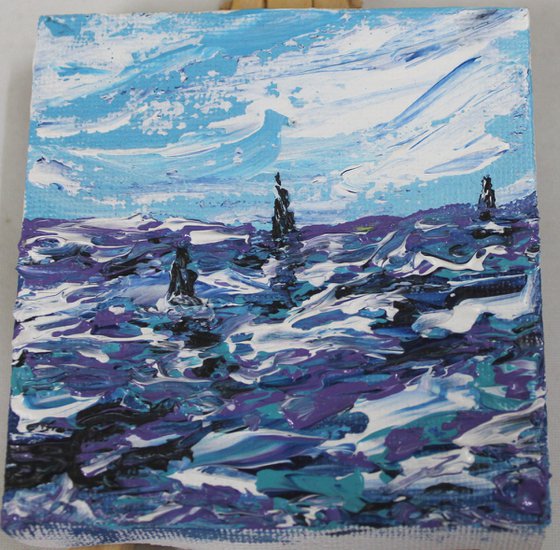 Sea and Sails - Acrylic painting on a mini canvas permanently attached to the mini easel - Table decor - textured art