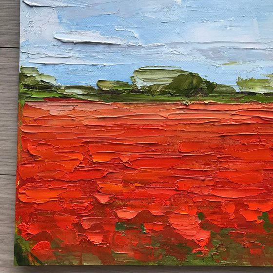 Poppy flower field abstract oil painting