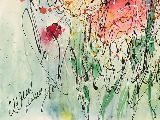 Poppies Abstract 12"x9" by OLena Art