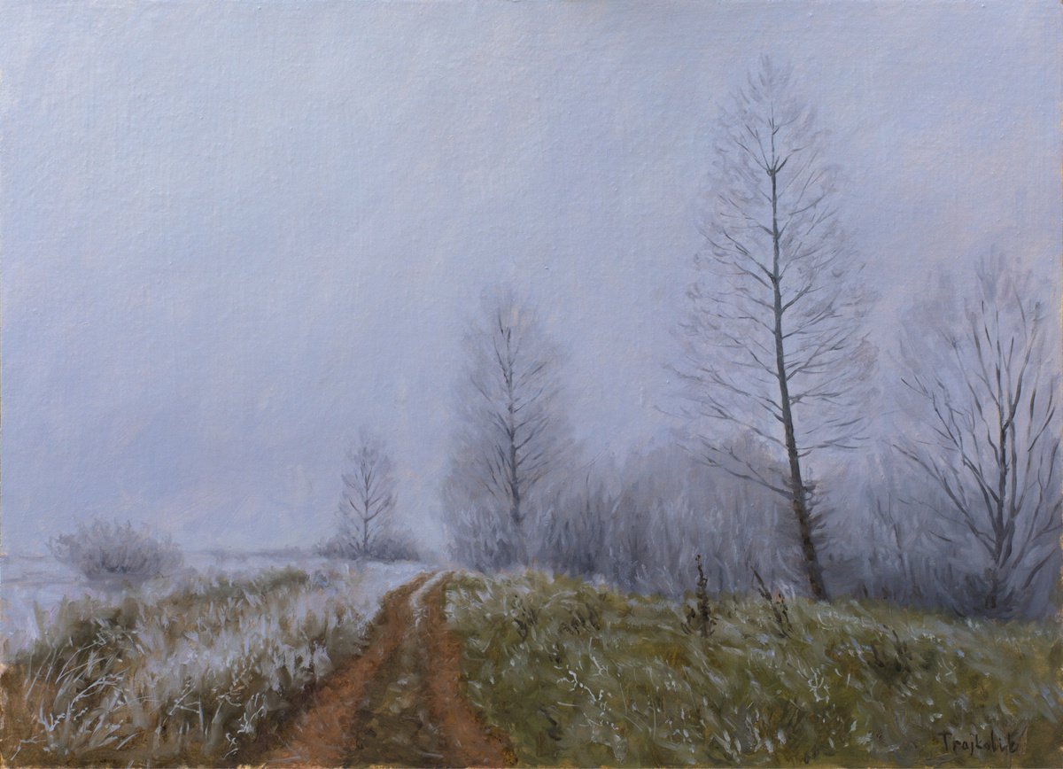 Impressionistic Landscape Oil Painting By Dejan Trajkovic, 22 X 16, Hoarfrost, Original Artwork