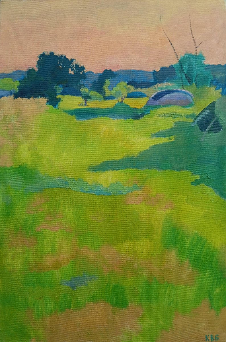 Impressionistic Landscape Oil Painting By Vasyl Koval, 16 X 24", Evening, Original Artwork