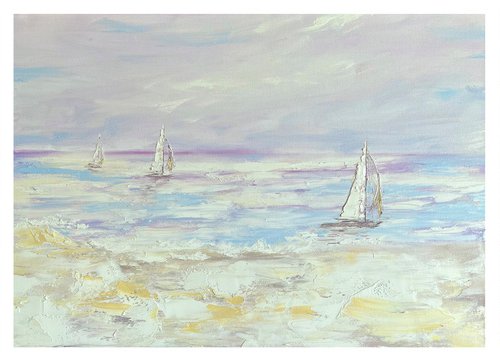 VANILLA TRIP - 3 set with seascape. Morning on the waves. Ocean coast. Vanilla clouds. by Marina Skromova