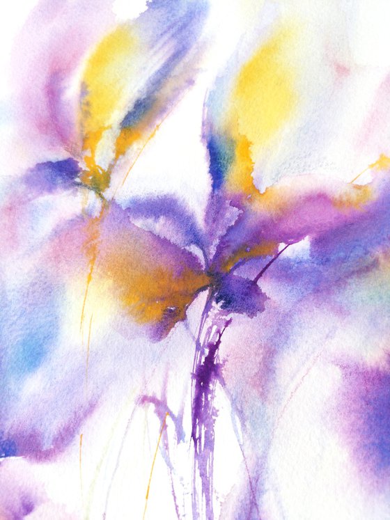 Irises bouquet, small watercolor floral painting "Montenegrin irises"