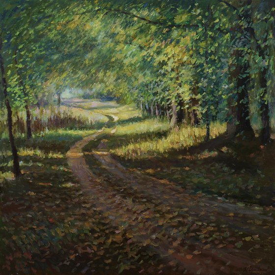 Sunny Autumn Path - autumn landscape painting