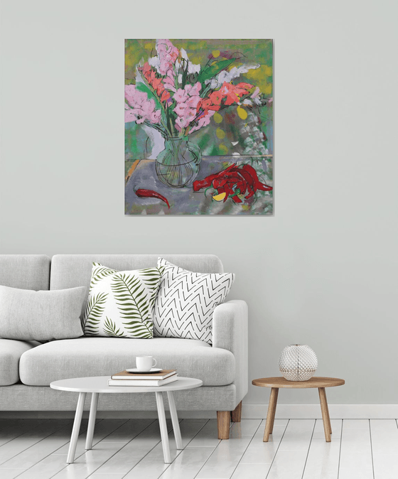 Pink gladioluses