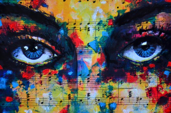 The Eyes Of Music - Collage Art on Vintage Music Sheet Page