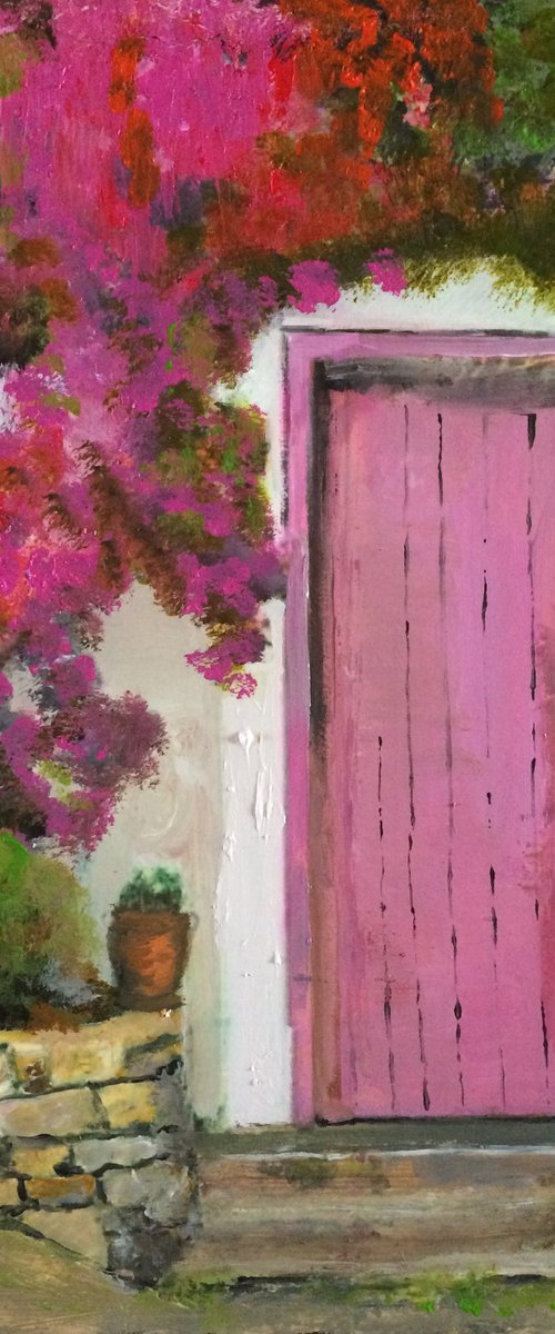 Mediterranean House with Pink Flowers by Andrew  Reid Wildman