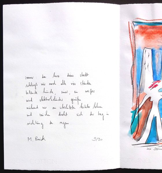 Monika Rinck: Summer, Variant 9 - handwritten poem and original gouache