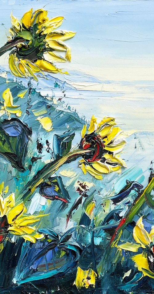 Sunflowers Over The Ocean by Lisa Elley