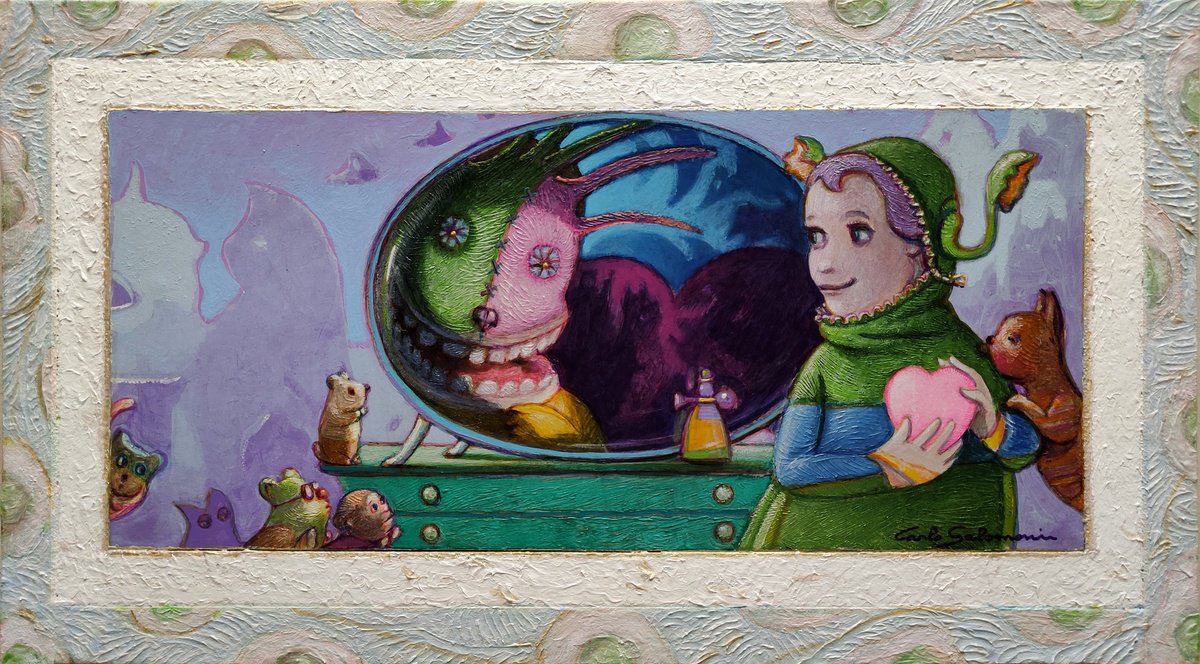 Illustrative Portrait Painting By Carlo Salomoni, 22 X 12, Jaja, A Heart In The Mirror, Original Artwork