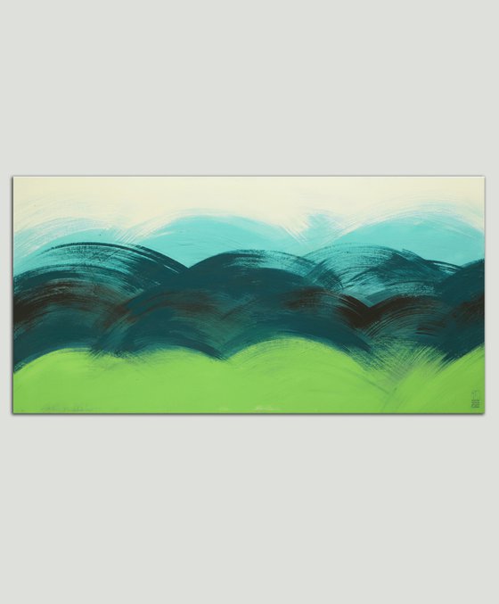 Brushed Greenfield - Abstract landscape painting - 140x70m - Ronald Hunter - 22A