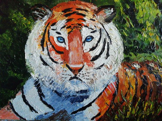 Thoughtful, tiger, animal, gift, original oil painting
