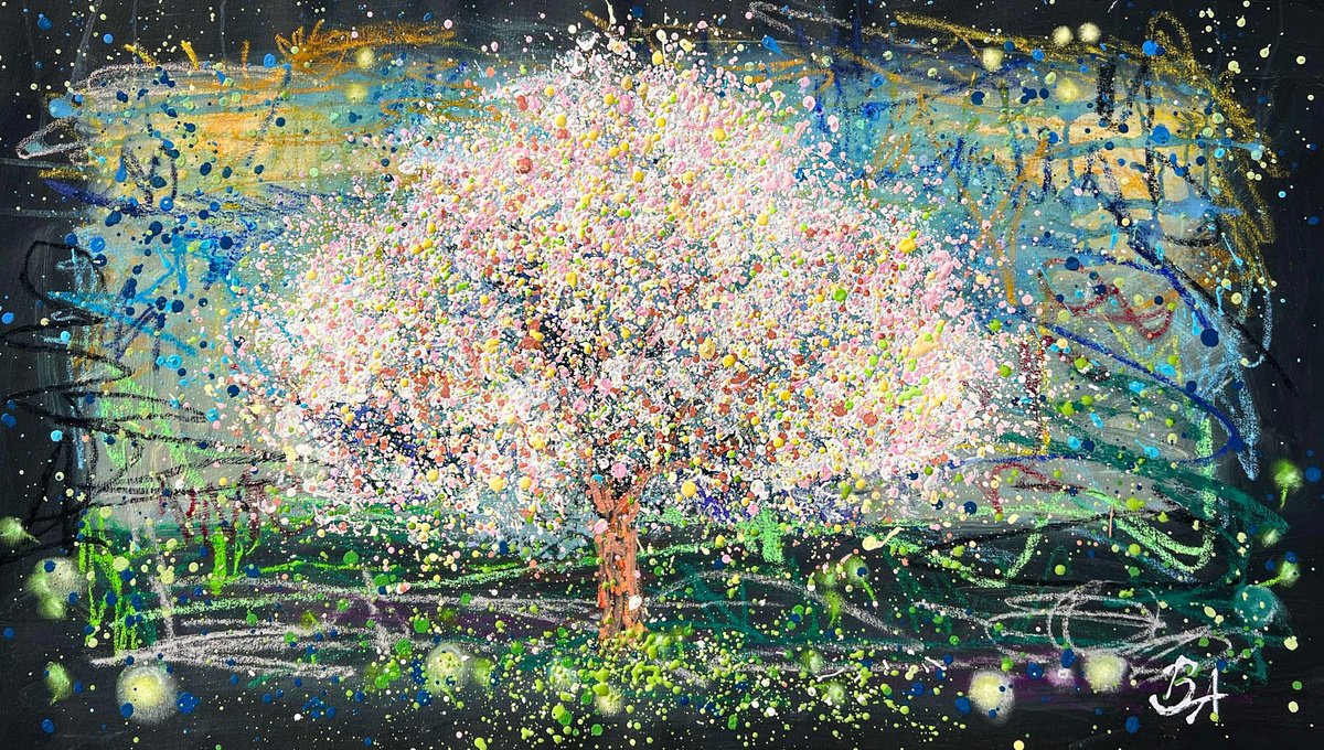 Abstract Acrylic Painting By Bogdana Antoniuk, 49 X 28, The First Bloom, Original Artwork