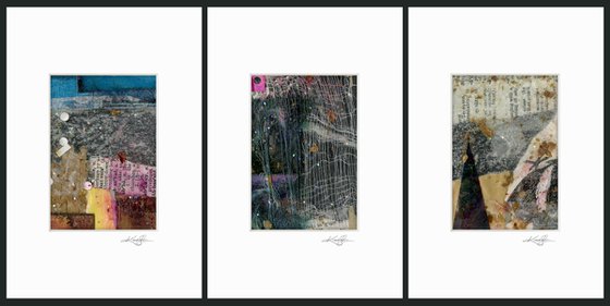 Abstract Collage Collection 3 - 3 Small Matted paintings by Kathy Morton Stanion