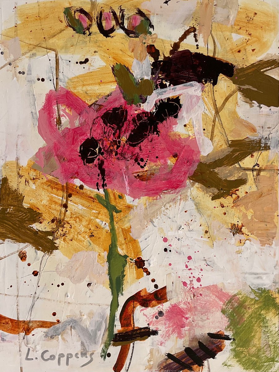 Expressive Abstract Acrylic Painting By Linda Coppens, 12 X 17", Blossom Mirage, Original Artwork