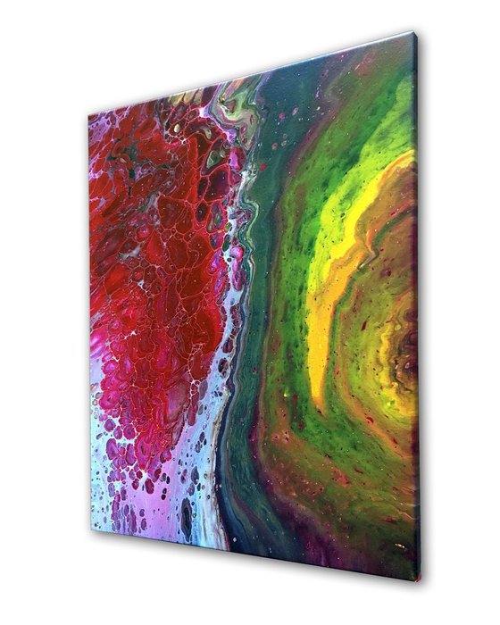 "Beautiful Mutation" - FREE USA SHIPPING - Original Abstract PMS Fluid Acrylic Painting, Framed - 16 x 20 inches