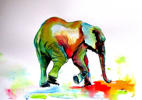 Colorful elephant alone II by Kovács Anna Brigitta