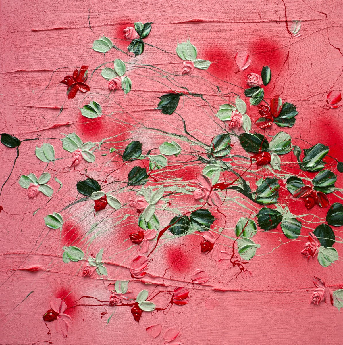 Textured flowers art "Pink Mood" by Anastassia Skopp