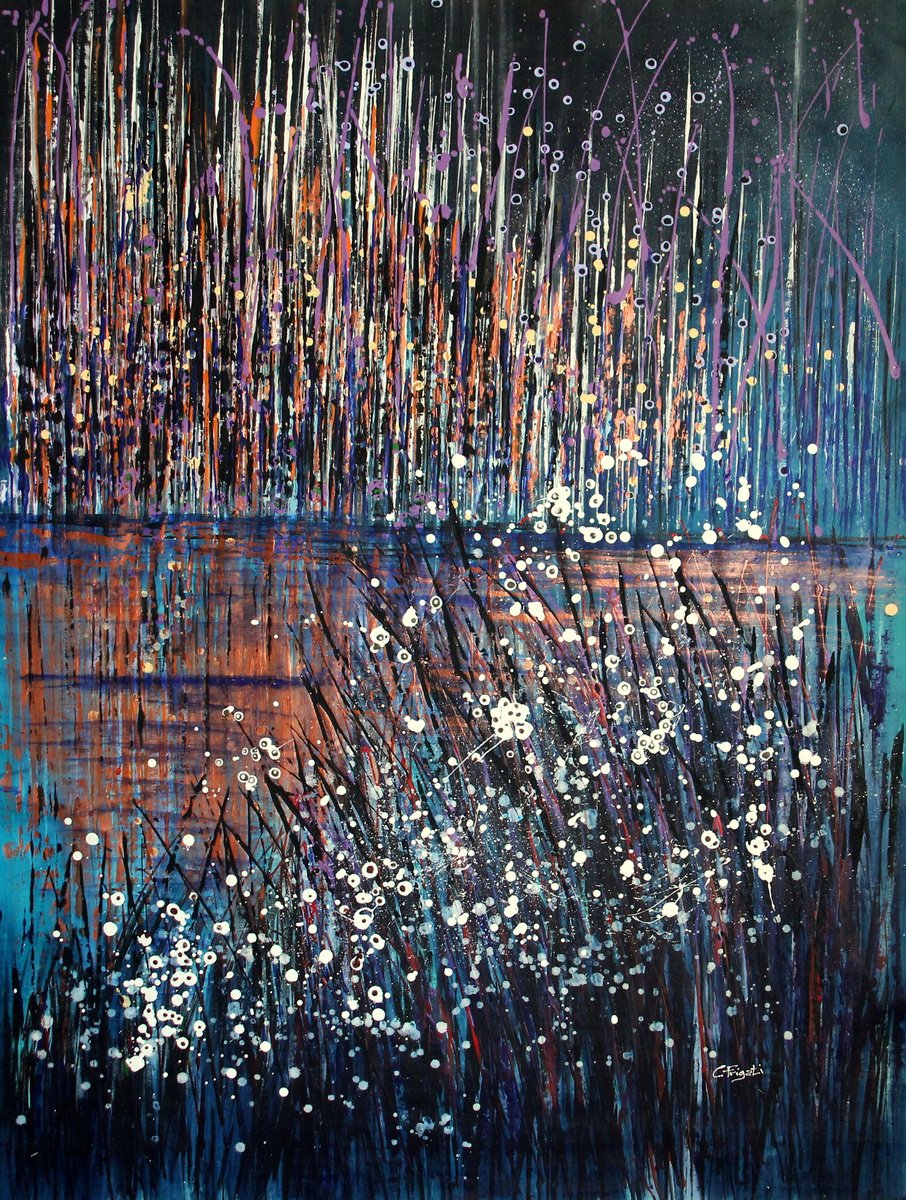 Expressive Landscape Acrylic Painting By Cecilia Frigati, 39 X 51, Precious Reflections #1, Original Artwork