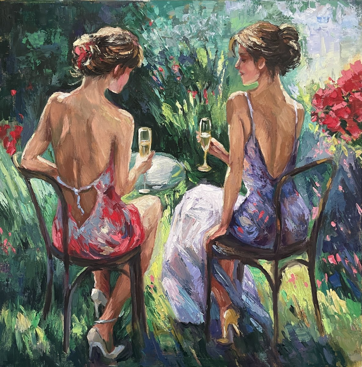 Impressionistic Portrait Oil Painting By Anna Reznikova, 24 X 24, Garden Party, Original Artwork