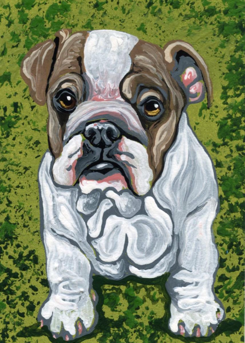 ACEO ATC Original Painting English Bulldog Puppy Dog Art-Carla Smale by carla smale