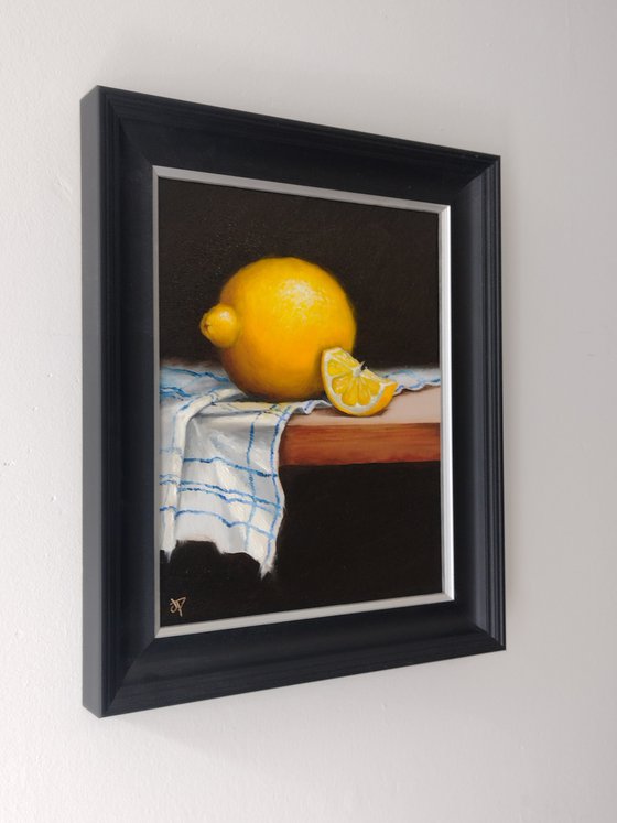 Lemon on cloth still life