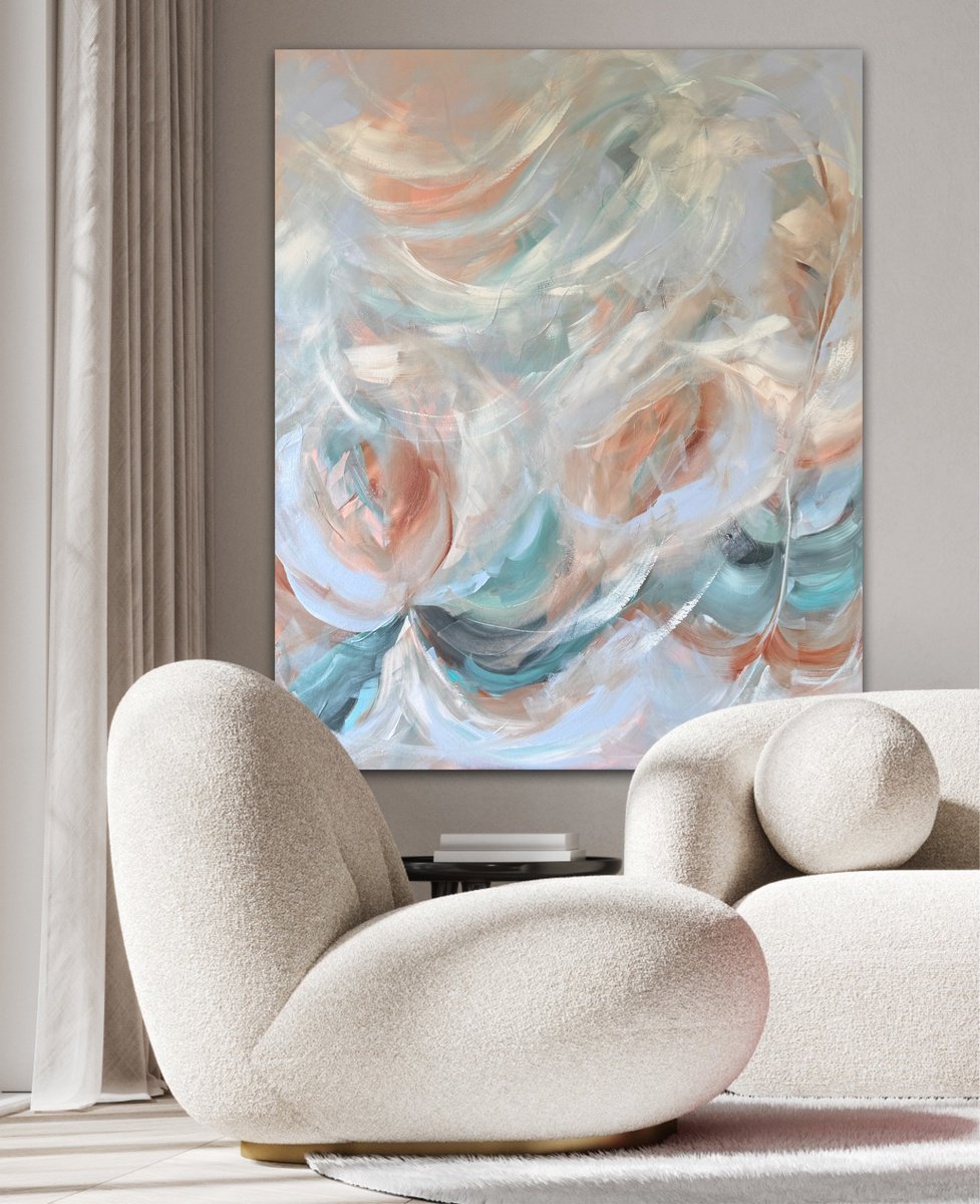 Abstract Botanical Acrylic Painting By Ivana Gigovic, 39 X 47, Floral Serenity, Original Artwork