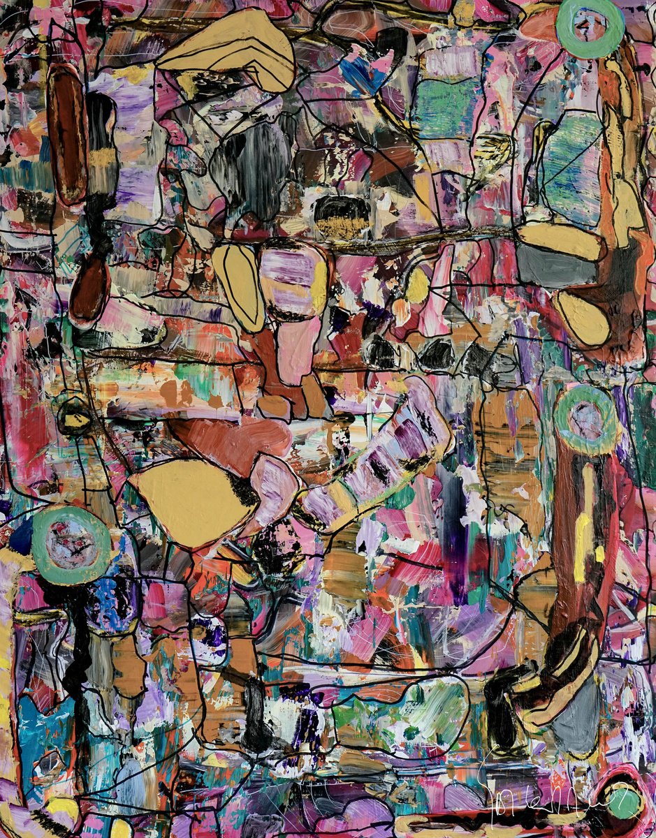 Organic Abstract Acrylic Painting By Geert Lemmers Fpa, 33 X 41, Plateau Der Menschheit 73 New, Original Artwork