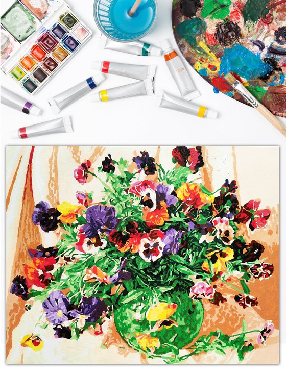 Pansy flowers bouquet in vase